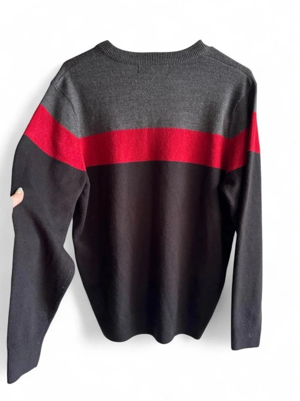 U.S. Polo Assn. Men’s V-Neck Striped Sweater - Black/Gray/Red in